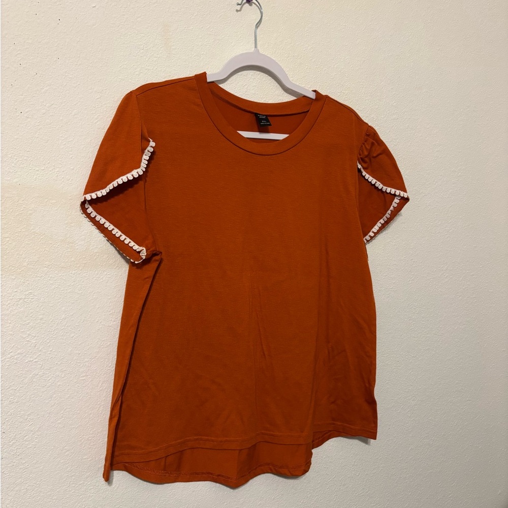 Orange Women's Top with White Trim